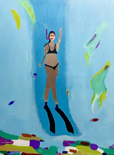 Snorkeling In Caribbean van Vincenz Artworks, Schilderij te koop op Singulart