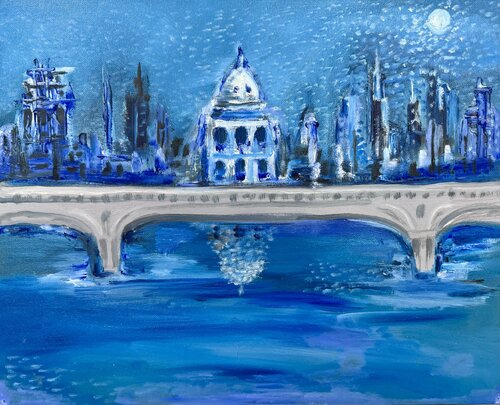 Snowfall Over The City di Vincenz Artworks, Pittura in vendita su Singulart