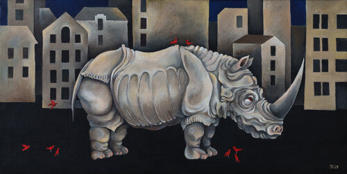 Ionesco's Rhinoceros van Elena Kochetkova, Schilderij te koop op Singulart