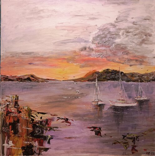 Three sailboats... van Robertas Zabitis, Schilderij te koop op Singulart