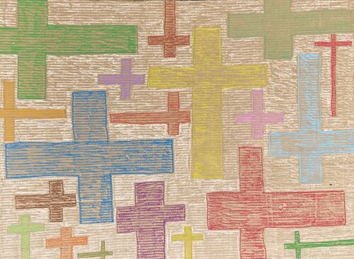 Kartonbild sechs - Kreuze - van Rainer Neundörfer, Schilderij te koop op Singulart