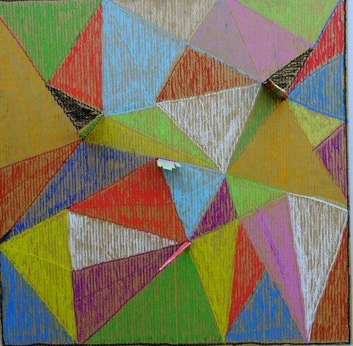 Kartonbild fünf - Dreiecke - van Rainer Neundörfer, Schilderij te koop op Singulart