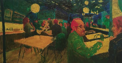 BAR PAJARITOS A LA LUZ VERDE AMARILLA di Raúl Antonio Besoain, Pittura in vendita su Singulart