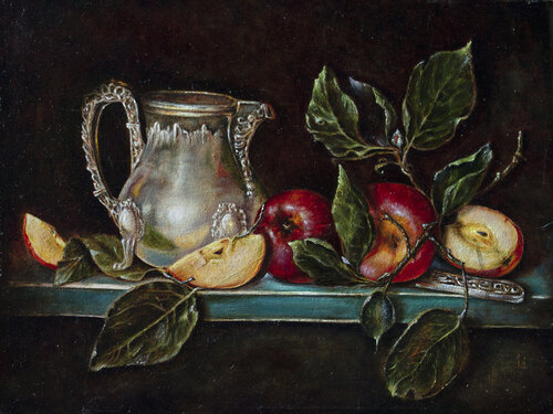 Silver jug with apples di Inga Loginova, Pittura in vendita su Singulart