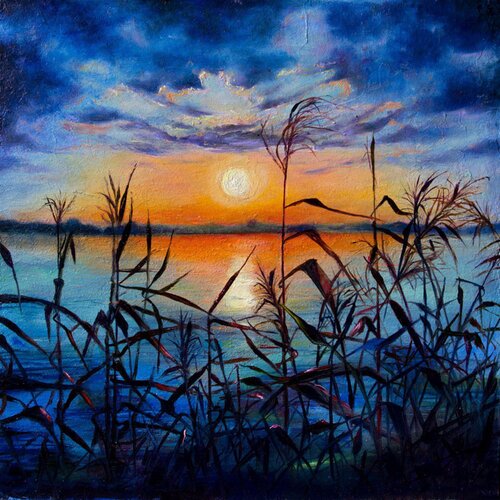 Sunset in the river reeds von Inga Loginova, Malerei kaufen auf Singulart