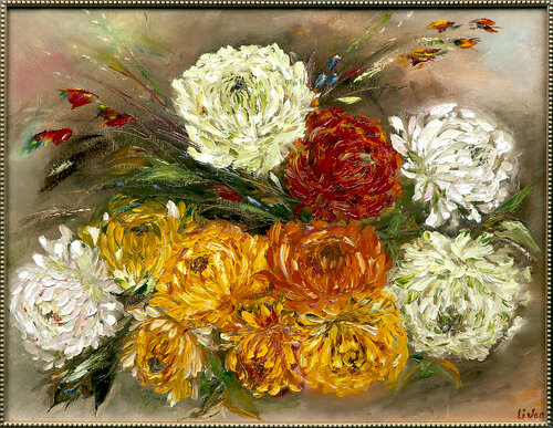 Chrysanthemums van Inga Loginova, Schilderij te koop op Singulart