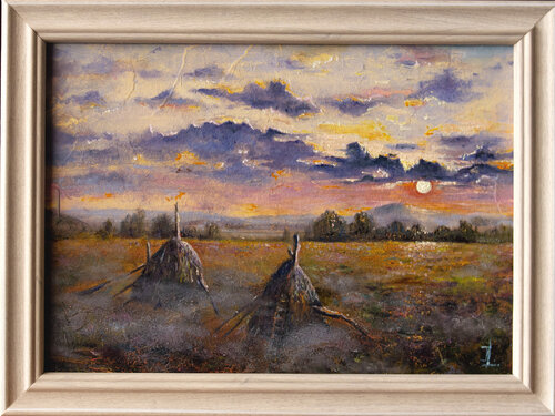 Haystacks at sunset van Inga Loginova, Schilderij te koop op Singulart