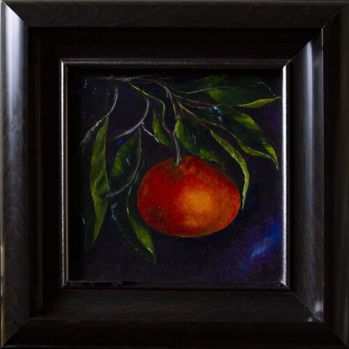 Tangerine with green leaves par Inga Loginova, Peinture en vente sur Singulart