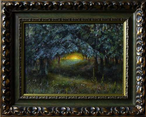 Sunset  in the forest di Inga Loginova, Pittura in vendita su Singulart