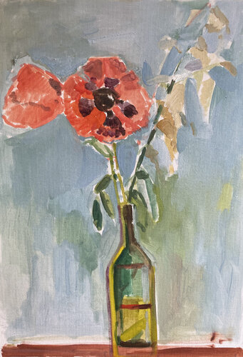 Poppy in a green bottle van Anna Trigub, Schilderij te koop op Singulart