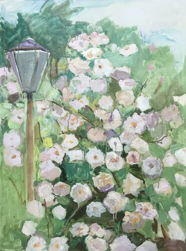 Bush of white roses von Anna Trigub, Malerei kaufen auf Singulart