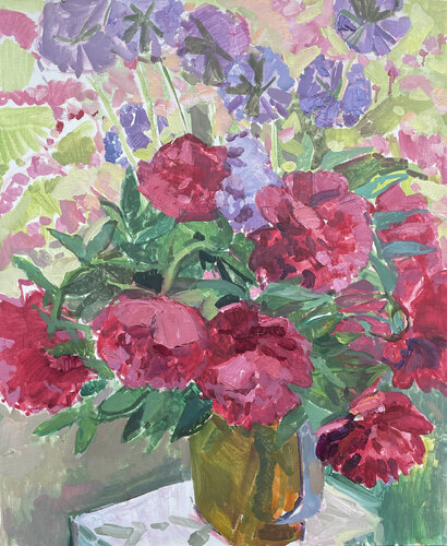 Peonies and decorative onions by Anna Trigub, Painting for Sale on Singulart