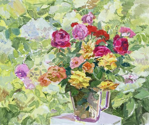 Roses and hydrangeas von Anna Trigub, Malerei kaufen auf Singulart