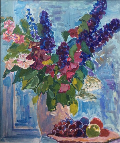 Still Life with Blue Delphinium von Anna Trigub, Malerei kaufen auf Singulart