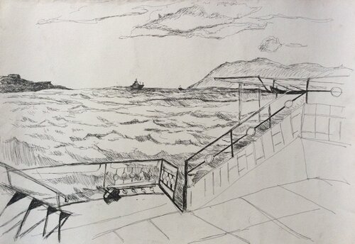 Graphics Gelendzhik. Sea.The boat by Anna Trigub, Work on Paper for Sale on Singulart