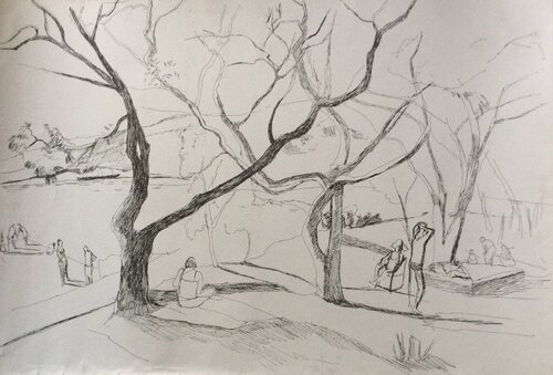 Graphics Gelendzhik. Sea.The boat di Anna Trigub, Opera su carta in vendita su Singulart