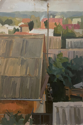 Roofs in Borovsk di Anna Trigub, Pittura in vendita su Singulart