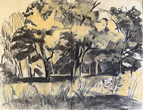 Old oak trees in the forest de Anna Trigub, Obra en papel a la venta en Singulart