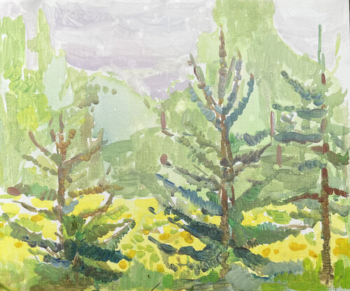 A field of dandelions. May di Anna Trigub, Pittura in vendita su Singulart