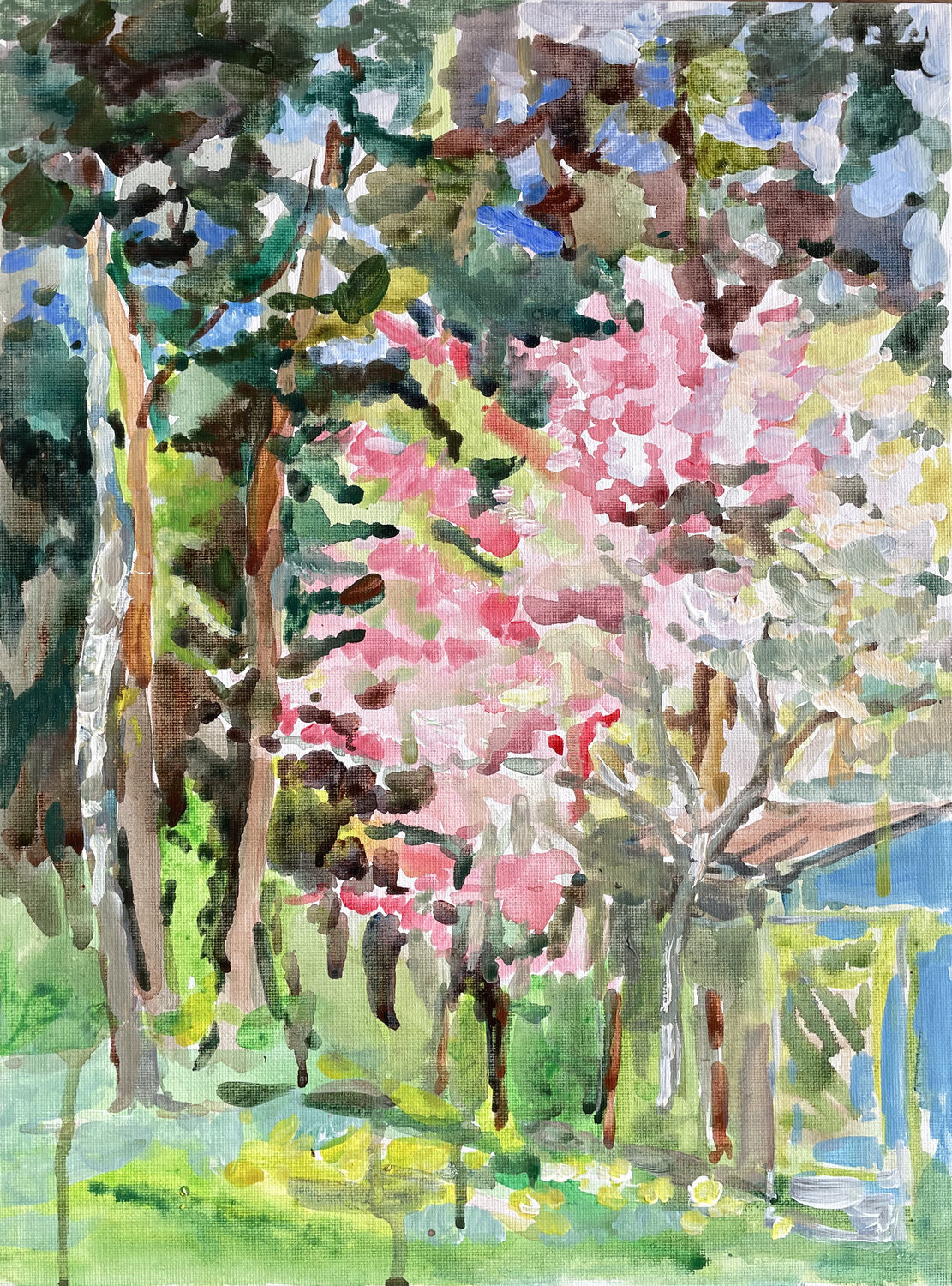 An apple tree in bloom in the forest. May Anna Trigub Dipinto originale in vendita