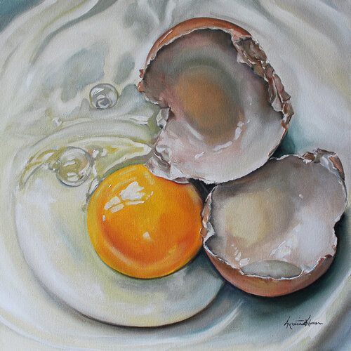Cracked Brown Egg van Kristine Kainer, Schilderij te koop op Singulart