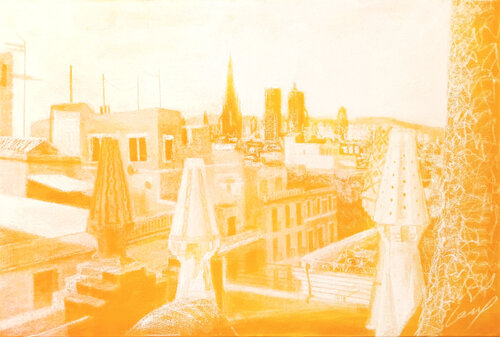 Toits de Barcelone par Laurène Pinon, Peinture en vente sur Singulart