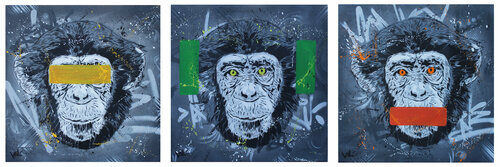 Three Wise Monkeys (Triptych) by Valérian Lenud, 회화 for Sale on Singulart