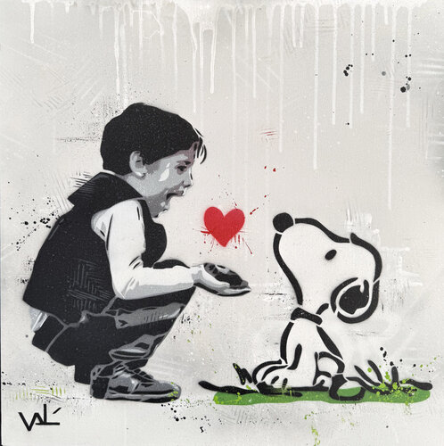 Feeding Snoopy van Valérian Lenud, Schilderij te koop op Singulart