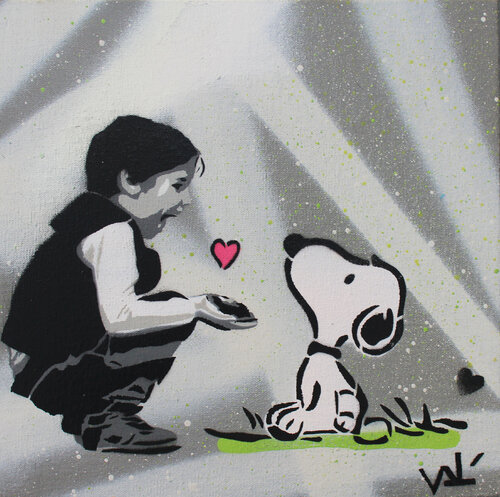 Feeding Snoopy (Green Version) di Valérian Lenud, Pittura in vendita su Singulart