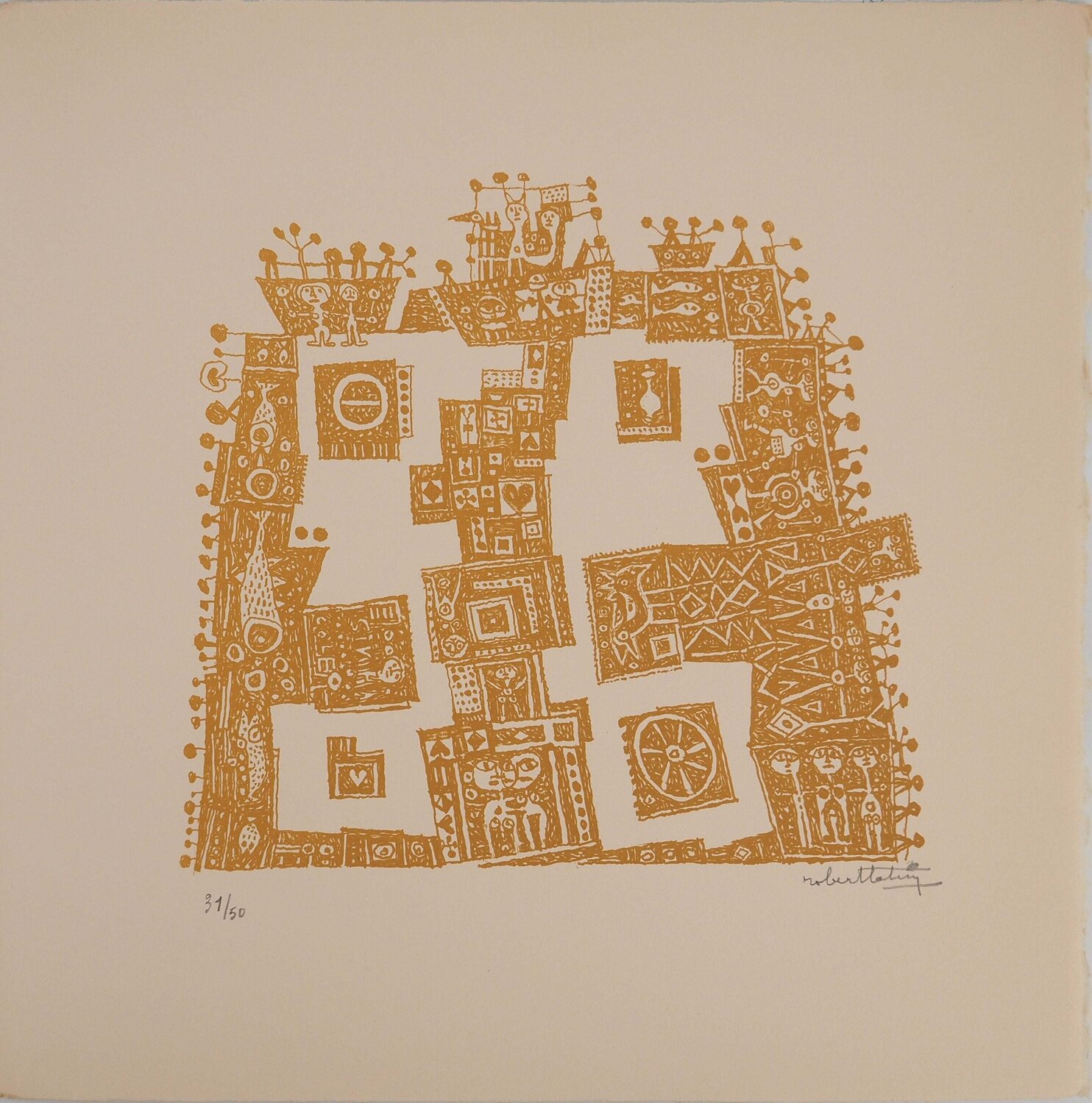 La terre des hommes, Lithographie originale signée Robert Tatin Druck zu verkaufen