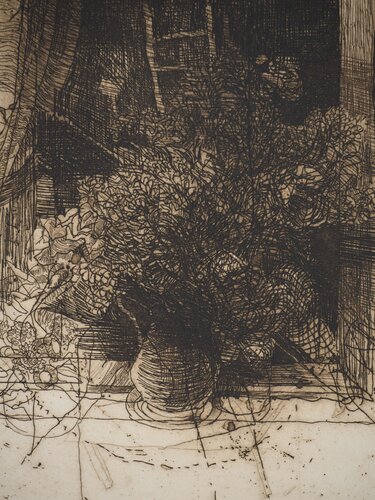 Vase à la fenêtre, Gravure originale signée de Safet Zec, Impresión a la venta en Singulart