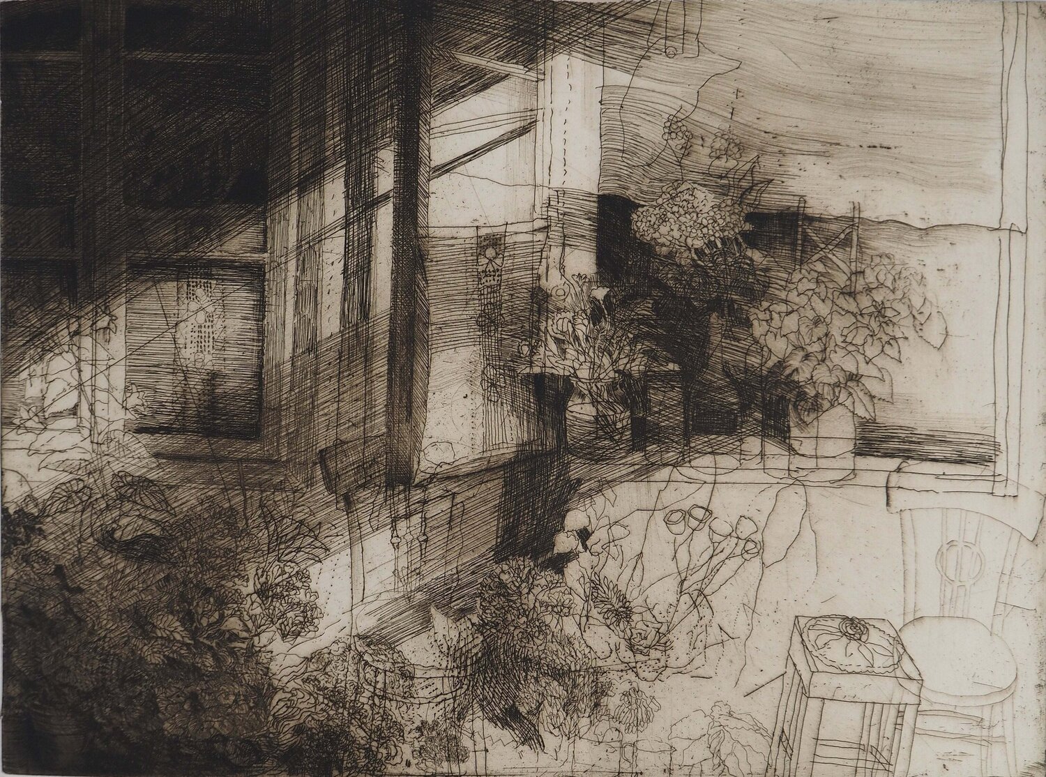 Solarium fleuris, Gravure originale signée Safet Zec Afdruk te koop