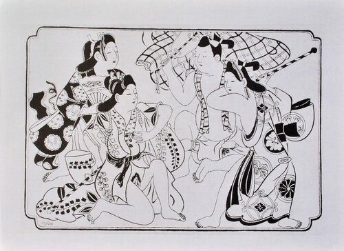 Le seigneur et ses Geisha, LITHOGRAPHIE érotique japonaise di Jihei Sugimura, Stampa in vendita su Singulart