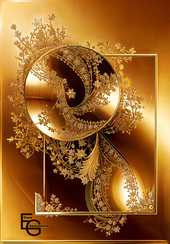 Golden Symphony: A Dance of Elegance and Light. Large Premium artwork from the Golden Luxury Collection. von Elena Gantchikova, Druck kaufen auf Singulart