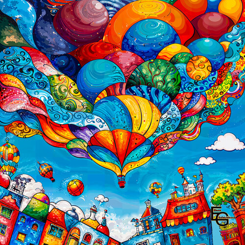 Vibrant Sky of Dreams with Hot Air Balloons de Elena Gantchikova, Impresión a la venta en Singulart