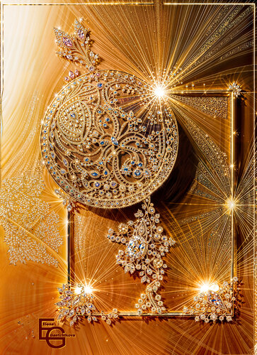 Golden Star of Destiny Part. Small Premium artwork from the Golden Luxury Collection. Created in synesthetic resonance with Mozart's "Jupiter" Symphony. van Elena Gantchikova, Afdruk te koop op Singulart