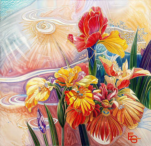 Radiant Bloom: A Glimpse of Paradise — Square Collector’s Petit — 20" x 20" (50x50 cm). by Elena Gantchikova, Print for Sale on Singulart