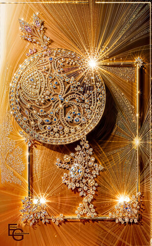 Golden Star of Destiny Part. Slim Pillar — 60 x 97.5 cm. Premium artwork from the Golden Luxury Collection. Created in synesthetic resonance with Mozart's "Jupiter" Symphony. van Elena Gantchikova, Afdruk te koop op Singulart