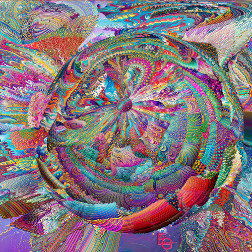Orbits of Infinite Light: Awakening of the Cosmic Mind. Square Collector’s Petit — 20" x 20" (50x50 cm) Premium edition by Elena Gantchikova, Print for Sale on Singulart