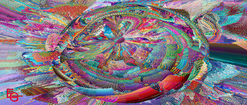Orbits of Infinite Light: Awakening of the Cosmic Mind. Ultrawide Panorama — 120 x 51.5 cm Landscape Premium edition par Elena Gantchikova, Édition en vente sur Singulart