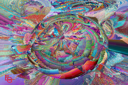 Orbits of Infinite Light: Awakening of the Cosmic Mind. Fine Art Edition — 150 x 100 cm — Architectural Landscape Statement Premium edition di Elena Gantchikova, Stampa in vendita su Singulart
