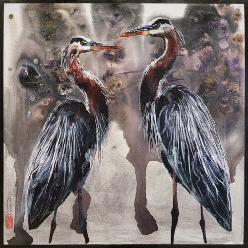 Blue Heron Pair by London Wilde, Painting for Sale on Singulart