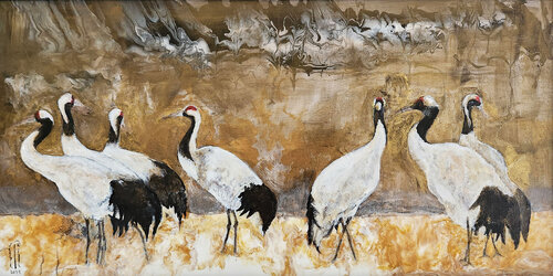 Cranes in the Snow di London Wilde, Pittura in vendita su Singulart