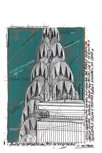 EMF_XPLANECITYSKETCH_CHRISLER BUILDING_GREEN SKY par Enrico Maria Fabbri, Digital en vente sur Singulart