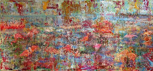 The fantasy world of flamingo by Hend Al-Batesh, Painting for Sale on Singulart