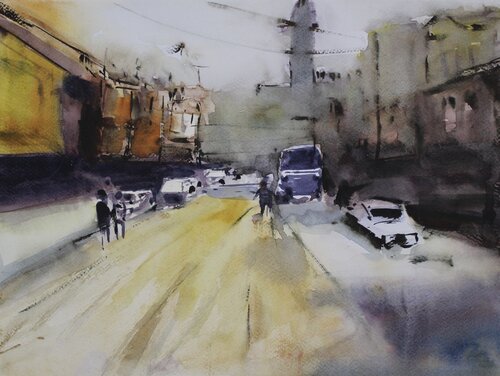 City in rain par Athaangart Studio, Peinture en vente sur Singulart