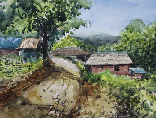 Village life di Athaangart Studio, Pittura in vendita su Singulart