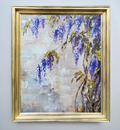 Wisteria in Rome. Flowers painting, floral artwork impressionism van Olga Ponomarenko, Schilderij te koop op Singulart