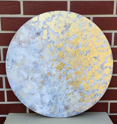 Abstract painting "Full moon" golden leaf. Circle canvas artwork. Contemporary art van Olga Ponomarenko, Schilderij te koop op Singulart