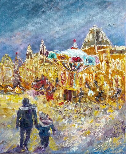 To the Christmas market van Olga Ponomarenko, Schilderij te koop op Singulart